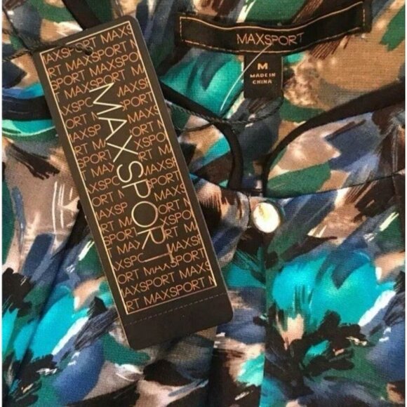 MaxSport M Teal-Blue Floral Keyhole Button Neckline Sleeveless Mini Sports Dress - Picture 5 of 6